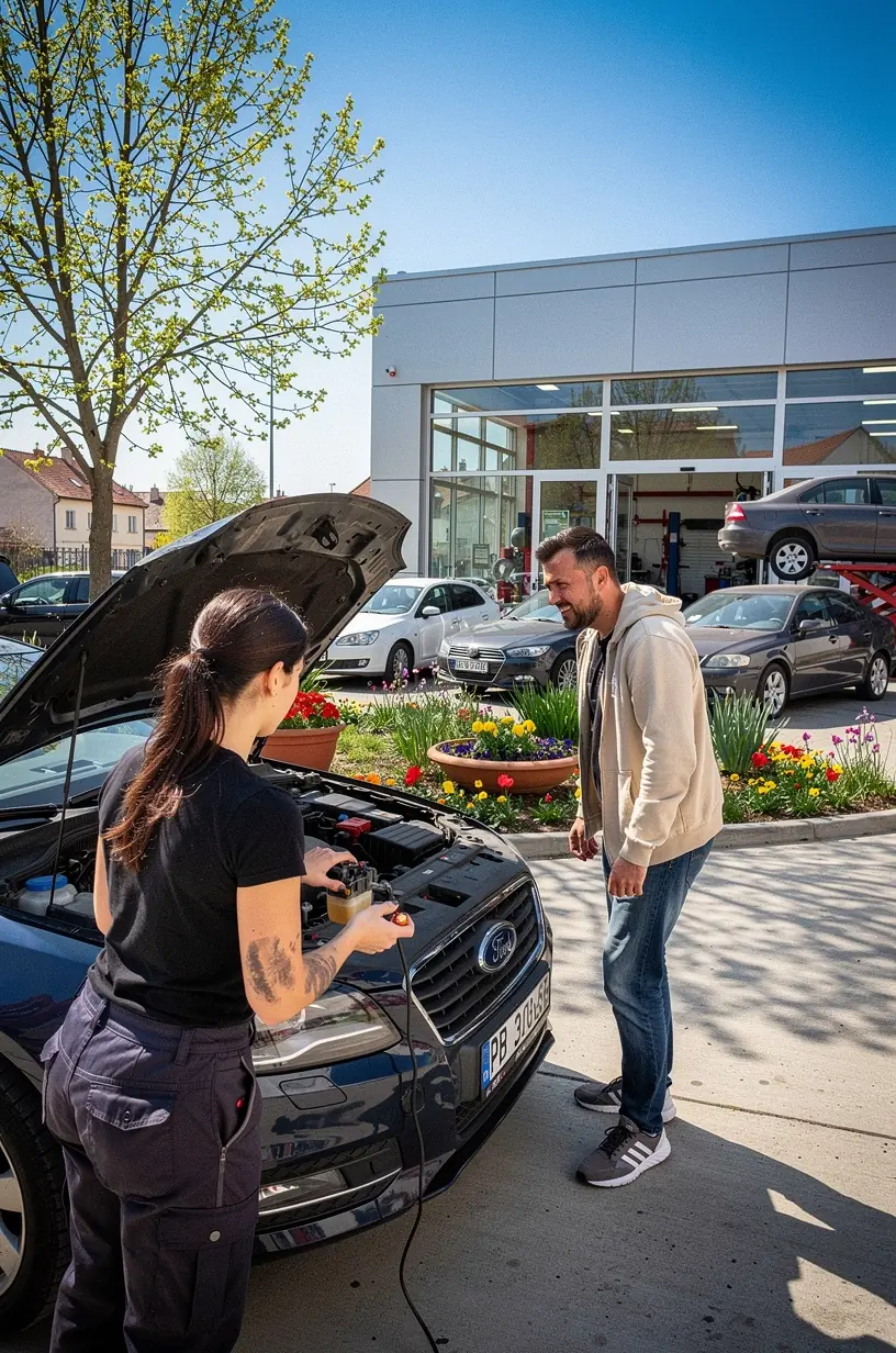 Detailný pohľad na meracie prístroje kontrolujúce tesnosť klimatizácie v autoservise na Slovensku.